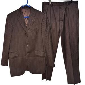 Banana Republic Brown Chalk Stripe Wool Cashmere 3 Button Suit 40R Pants 34x32